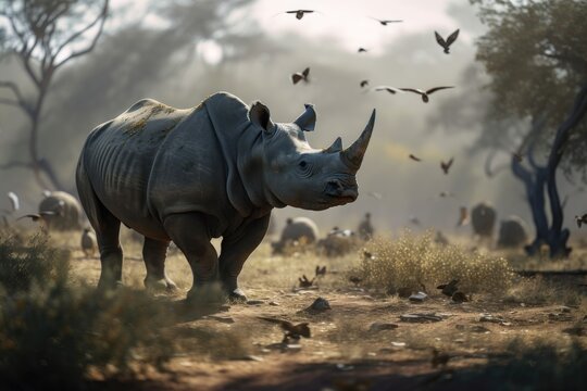 Endangered Species. Rhino portrait. AI generated