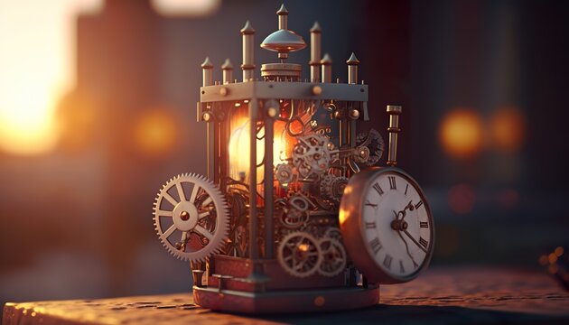 Handmade mechanical old clockwork close up . Creative illustration. (Ai Generate)