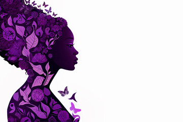 Silhouette of an african american woman on a wite background with copy space. Happy Mothers Day card with papercut mom and flowers. Background for Mothers day, Women's Day.AI generative.
