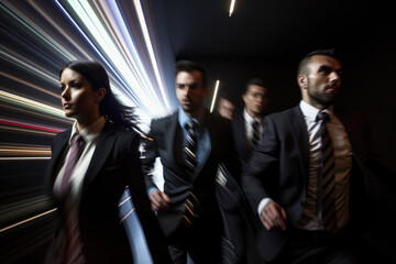 Dynamic business team in power action image. Generative Ai