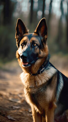 German Shepherd dog portrait. AI generative content.