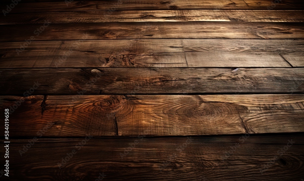 Poster a wooden floor with a light shining on it's side. generative ai