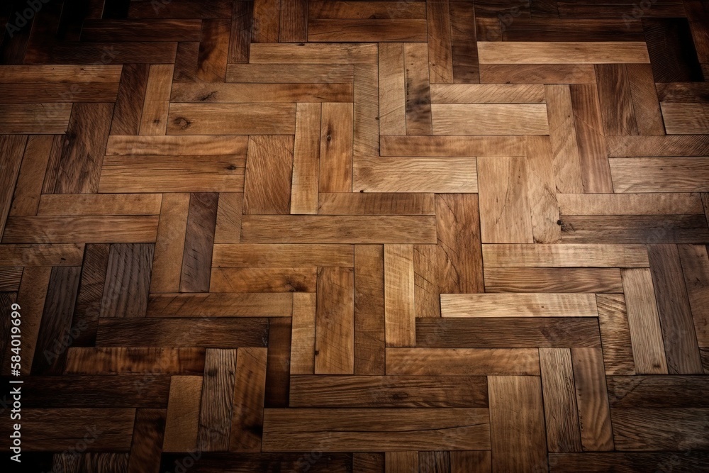 Poster a wooden floor with a very nice pattern on it's surface. generative ai
