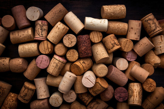  a bunch of wine corks that are on a table.  generative ai
