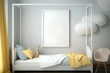 Contemporary Kid's Room Decor with Blank Poster Frame Mockup, 3D Rendering