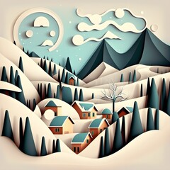 illustration of a landscape, landscape with mountains
