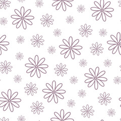 Simple pastel-colored outline flower seamless pattern flat style vector illustration, symbol of spring, cozy home, spring Easter holidays celebration decor, ornament for textile, fabrics