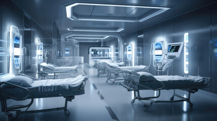 Futuristic hospital ward. Generative Ai