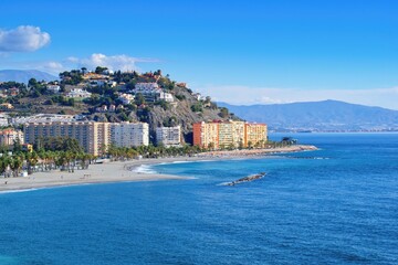 Almunecar, Spain, Costa del sol - Beautiful city and coast view - obrazy, fototapety, plakaty