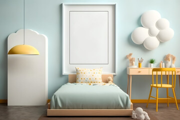 Sleek and Stylish Kid's Room Poster Frame Mockup, 3D Rendering
