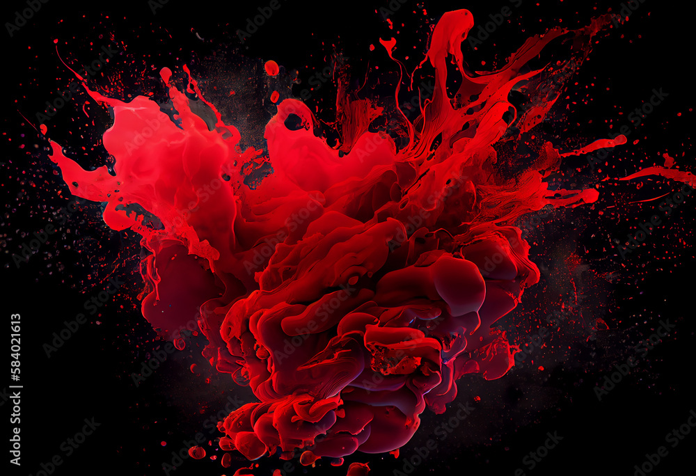 Aufkleber abstract red colorful ink splash in water background. generate ai.