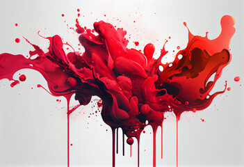 Abstract red colorful ink splash in water background. Generate Ai.