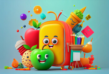 Fototapeta premium Back to school banner design with colorful funny school characters. Generate Ai.