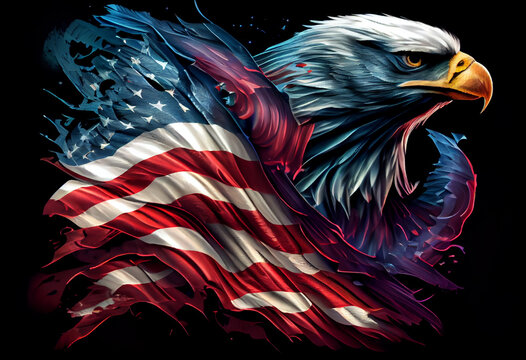 Wavy American flag with an eagle symbolizing strength and freedom . Generate Ai.