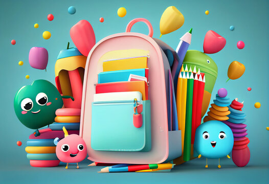 Back to school banner design with colorful funny school characters. Generate Ai.
