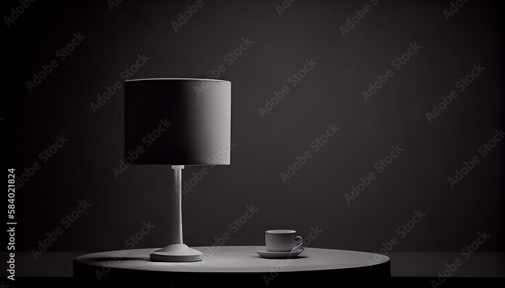 Aufkleber beautiful minimalistic presentation background with a table and a white lamp against a black texture
