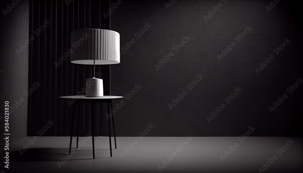 Aufkleber beautiful minimalistic presentation background with a table and a white lamp against a black texture