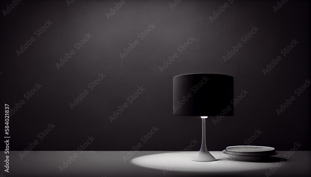 Aufkleber beautiful minimalistic presentation background with a table and a white lamp against a black texture