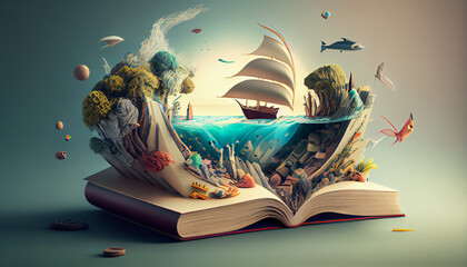 Books imagination, 3d illustration. Generate Ai. - obrazy, fototapety, plakaty
