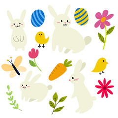 set of cute hand drawn cartoon  easter elements , Vector illustration.