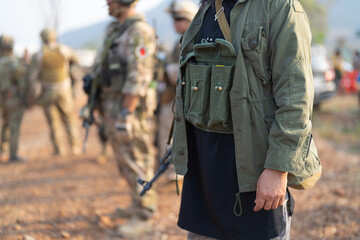 Team of islamic. Army marine corps soldier military war with gun weapon participating and preparing...