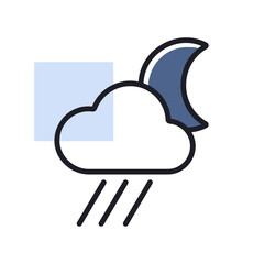 Raincloud with moon vector  icon. Weather sign