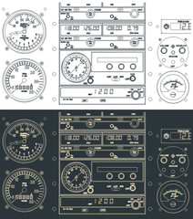 Airplane control dashboard illustrations - obrazy, fototapety, plakaty