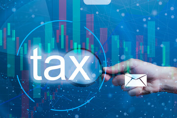 touch screen hand scan Online personal income tax icon for tax payment. State tax. Government data...