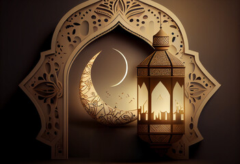 Islamic greeting Eid Mubarak cards for Muslim Holidays.Eid-Ul-Adha festival celebration.Arabic Ramadan Lantern. Generate Ai.