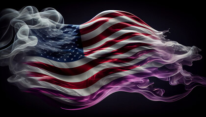 USA wavy flag made of smoke high quality image. Generate Ai.