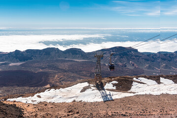 Mount Teide Cable Car in sunny March day. View from above, from volcano.