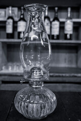 Old Oil Lamp in Black and White on western bar