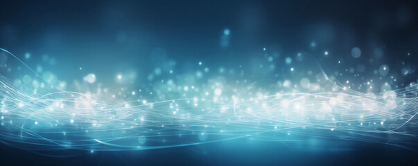 Abstract blue background with light waves and particles