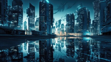 Fototapeta na wymiar Beautiful Blue City Landscape - Generative AI