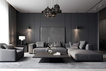 modern living room with sofa and marble and lights