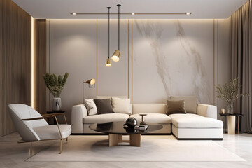 modern living room with sofa and marble and lights
