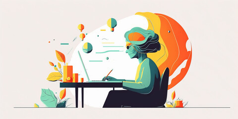 vector of a person working on his desk