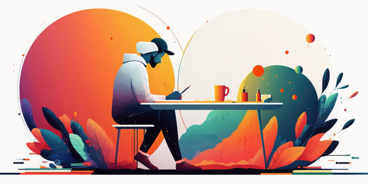 recommend clip art: vector of a person working on his desk