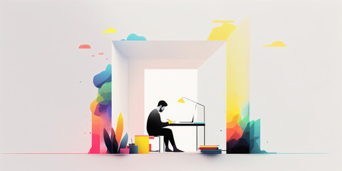 vector of a person working on his desk 