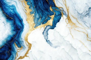 Obraz premium Marble Texture Blue Gold White Gray Color Elegant Luxury Pattern Veins Waves Flow Stone Wallpaper Background Backdrop Design Decor Decoration