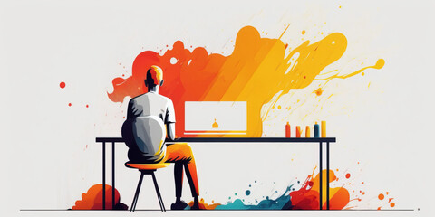 vector of a person working on his desk