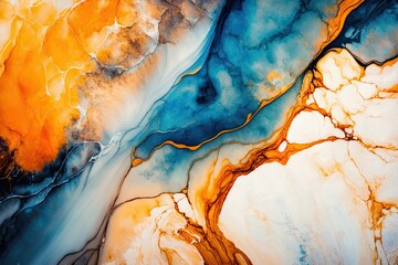 Obraz premium Marble Texture Orange Blue White Gray Color Elegant Luxury Pattern Veins Waves Flow Stone Wallpaper Background Backdrop Design Decor Decoration