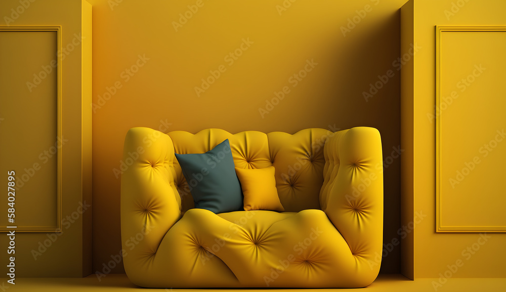 Wall mural sofa new style futuristic design ,empty wall yellow -AI Generative 
