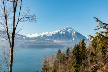 View over the lake of Thun and the mount Niesen in Switzerland