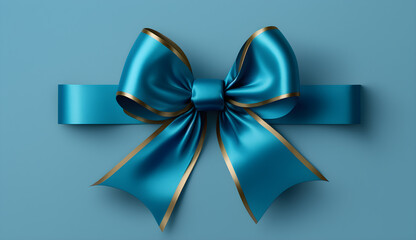 blue ribbon bow with golden line texture -AI Generative 

