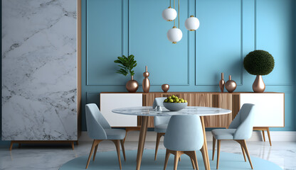 dining  blue room interior design -AI Generative 
