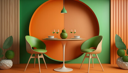 interior design  orange and  kelly green ,special for restaurant decor -AI Generative 
