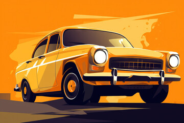 Obraz na płótnie Canvas a yellow car with a yellow background and a yellow background with a black stripe on the front of the car and the front of the car is yellow. generative ai