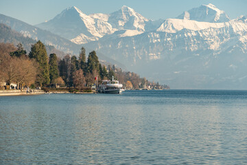 Majestic alpine scenery at the lake of Thun in Switzerland