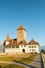 Fototapeta na wymiar Spiez castle at the lake of Thun in Switzerland